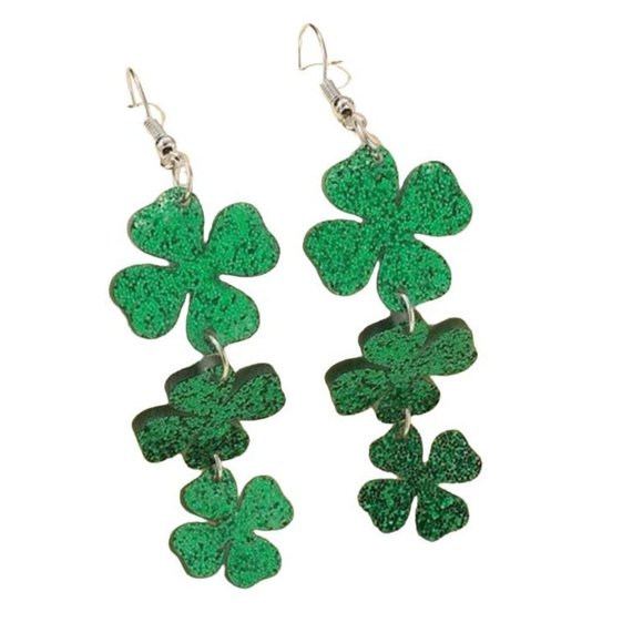 Four Leaf Clover Earrings Green Dangle Hooks New Love St Patrick's Day P… - Picture 2 of 7